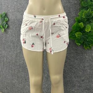 Floral Lounge Sleep Shorts White Rose Print Women's